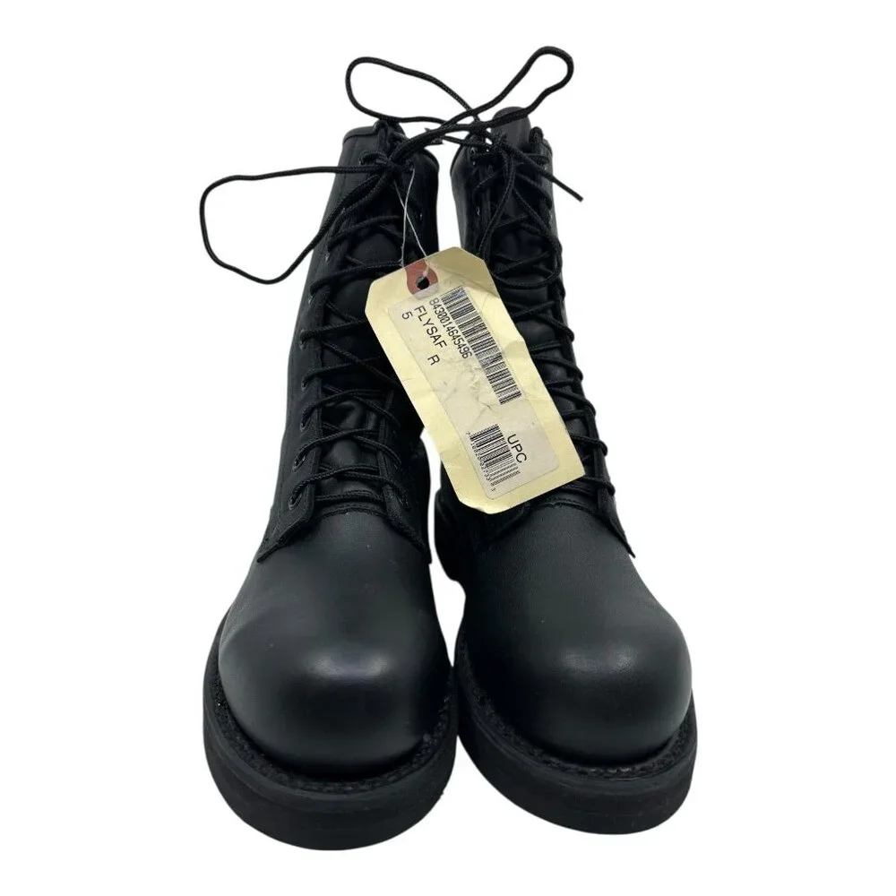 Vtg Addison Military Men Black Sz 5 Boots 581032 USA New Punk‎ Grunge Police Tag